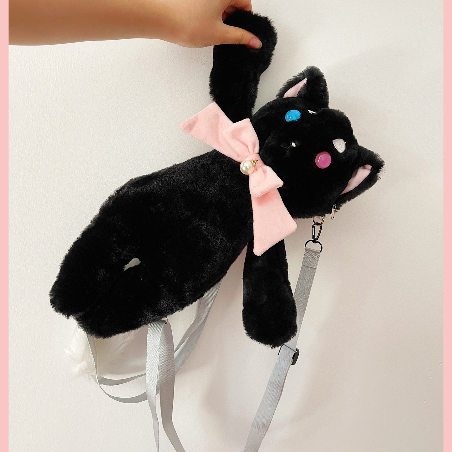 Black Cat Plush Stuffed Animal Backpack Cute Kawaii Stuff Backpack Accessories Kitty Plushie Decor Gift for Adults Kids Women Girls