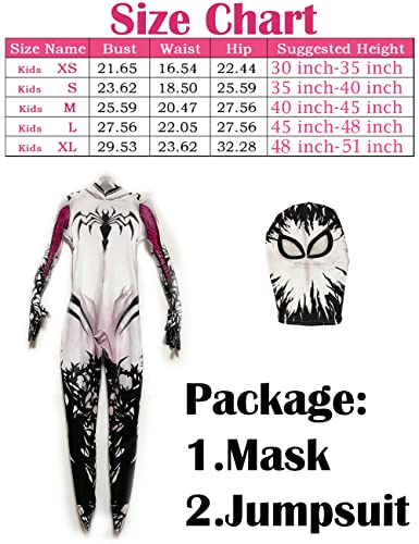 Liokoon Girls Spider Costume Kids White Spider Superhero Cosplay Mask Jumpsuit Bodysuit for Kids Toddler Girls Aged 3-12(Kids-S)